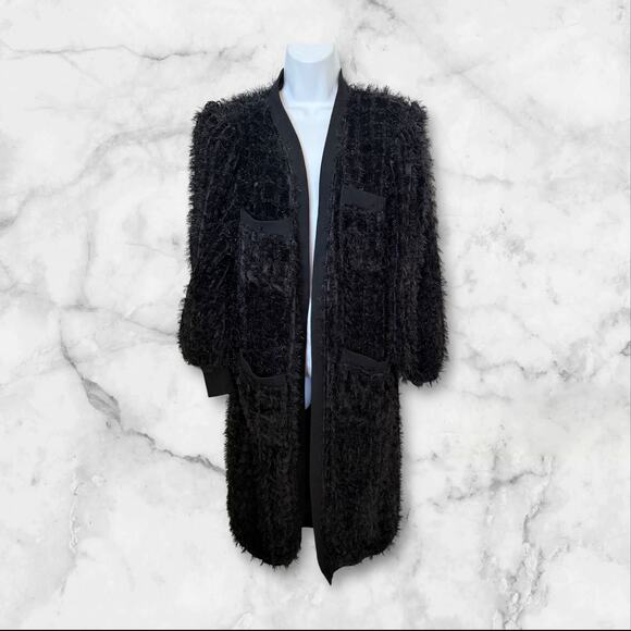 Sophie So & Colour House Black Textured Longline Coat with Pockets - Picture 1 of 12